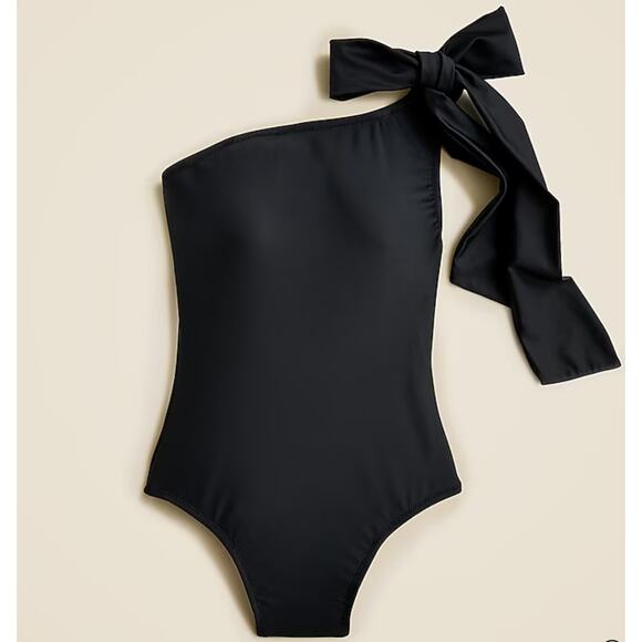 NEW J.Crew Bow one-shoulder one-piece Swimsuit in black Size 16 BF170 - Picture 1 of 7